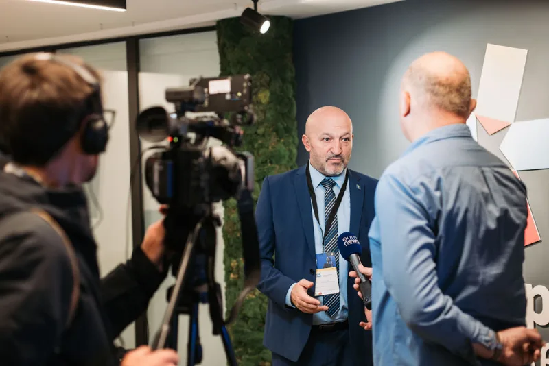 A television interview at the conference