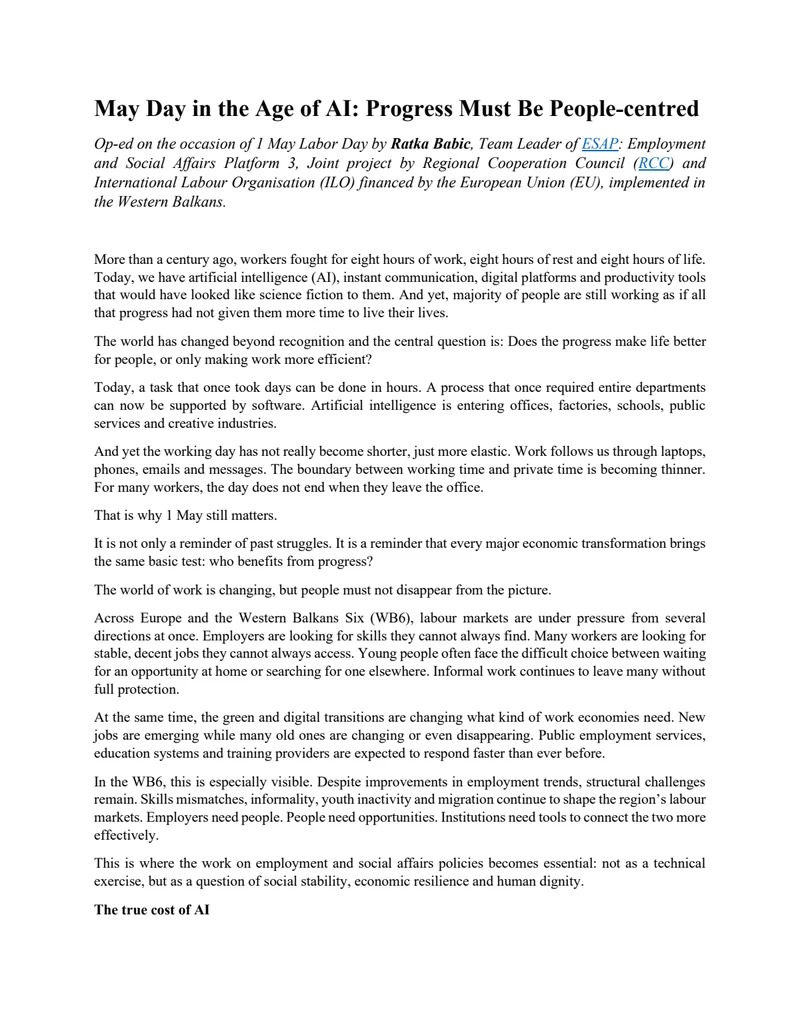 First page of May Day in the Age of AI: Progress Must Be People-centred