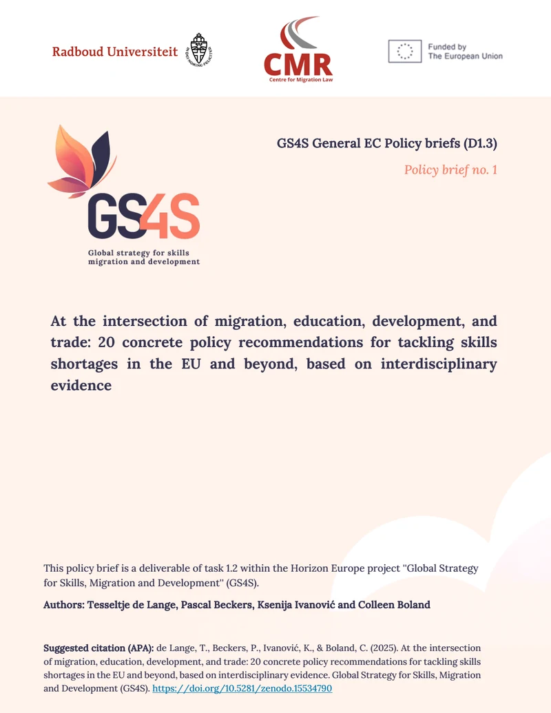 First page of At the intersection of migration, education, development, and trade: 20 concrete policy recommendations for tackling skills shortages in the EU and beyond, based on interdisciplinary evidence